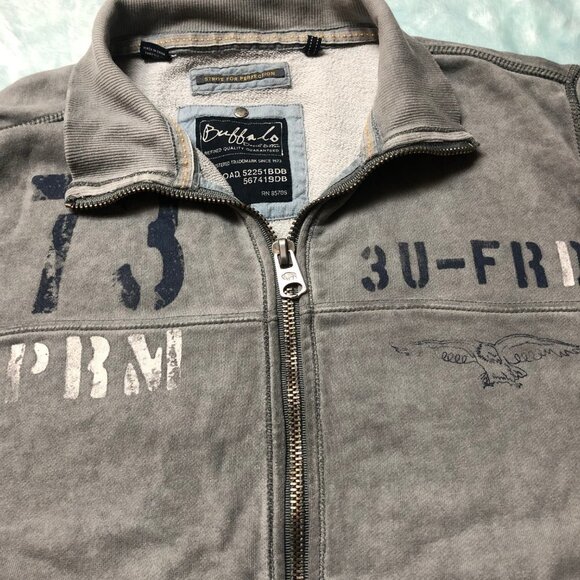 Buffalo David Bitton Distredded Grey Zip Up Lightweight Jacket Medium - Picture 10 of 11